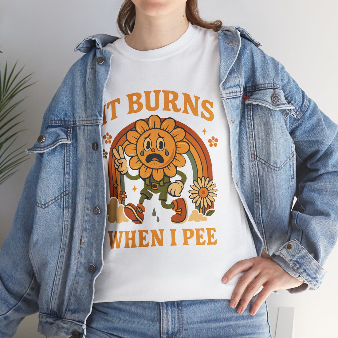 Graphic Tee — 'It Burns When I Pee' Retro Sunflower Funny Medical Joke T-Shirt