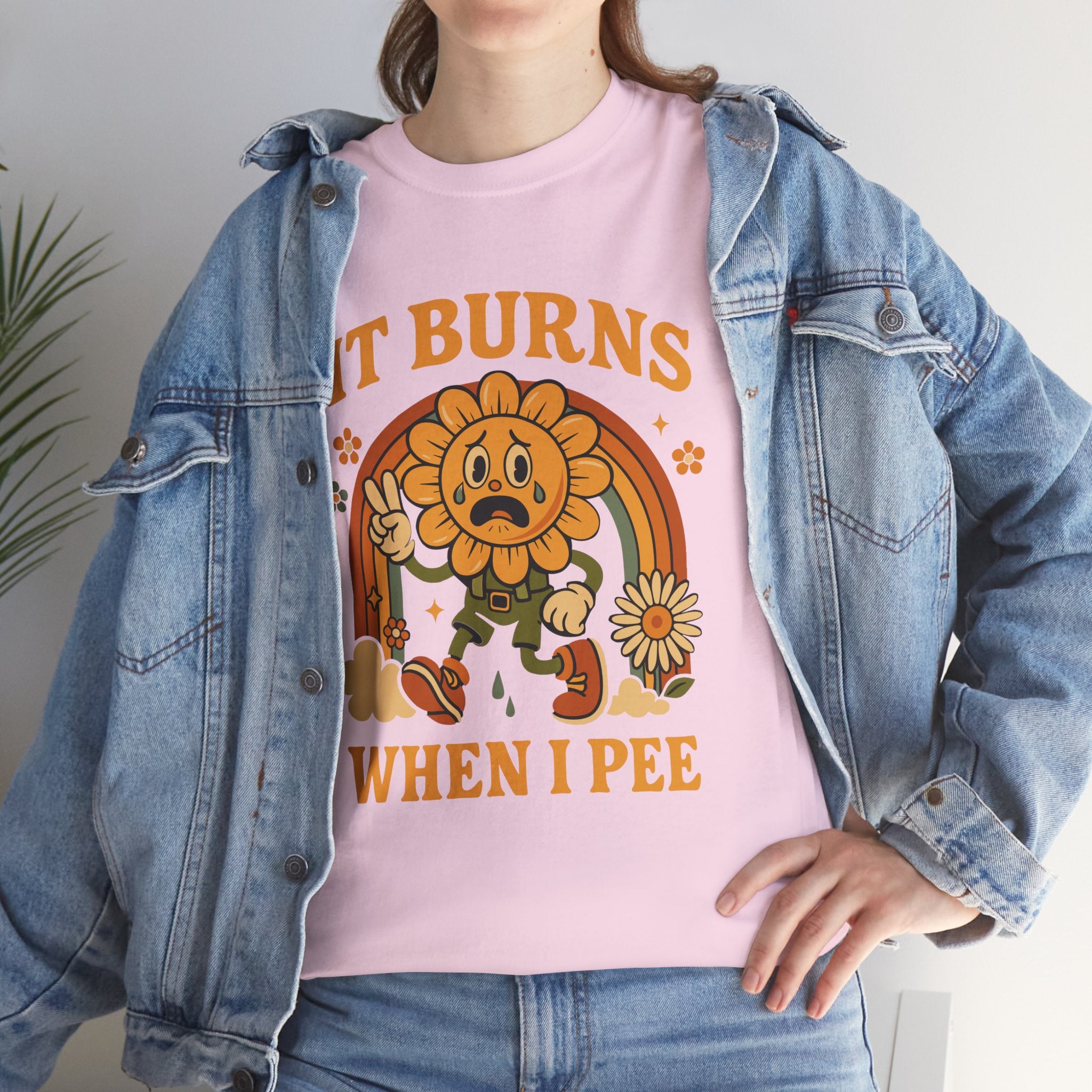 Graphic Tee — 'It Burns When I Pee' Retro Sunflower Funny Medical Joke T-Shirt