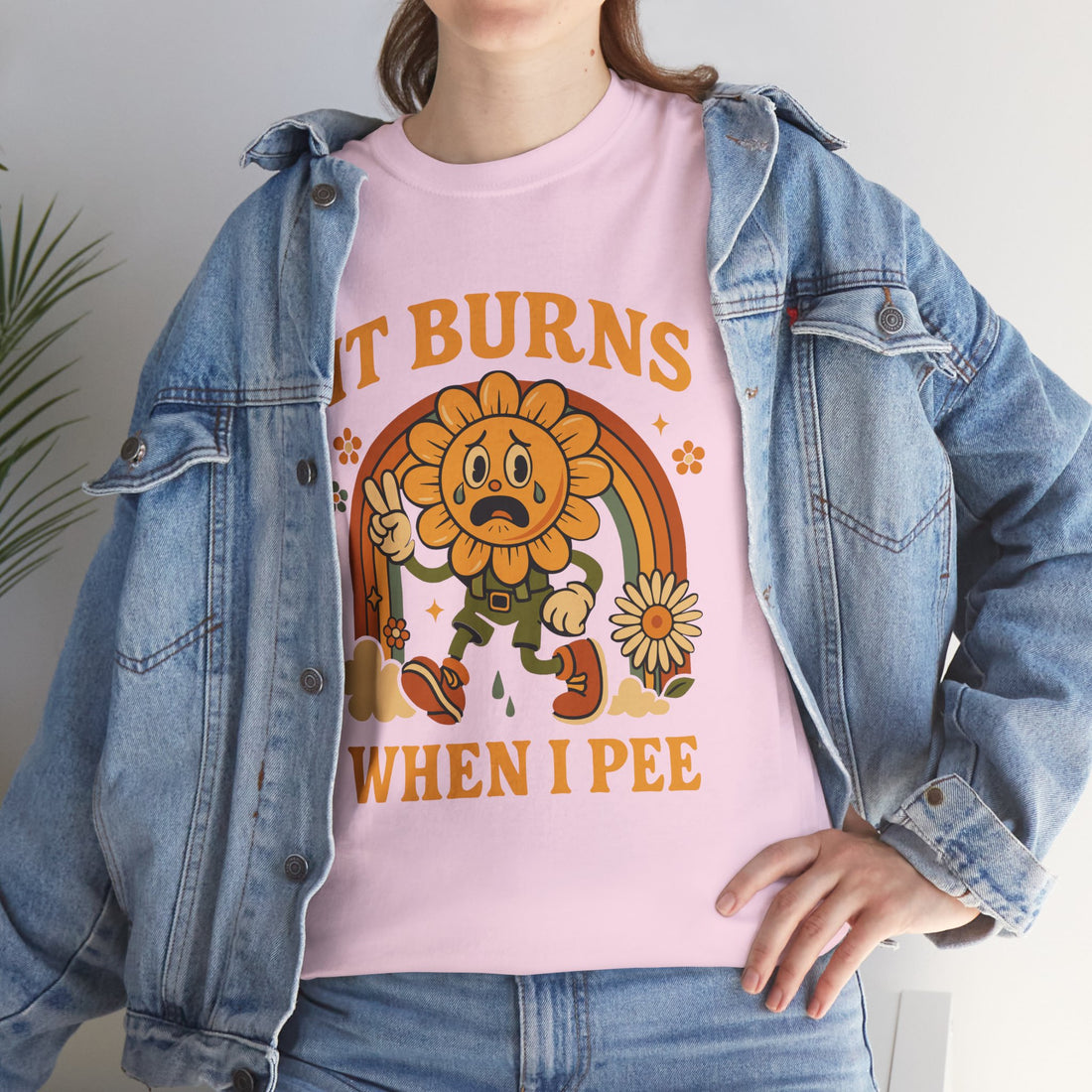 Graphic Tee — 'It Burns When I Pee' Retro Sunflower Funny Medical Joke T-Shirt