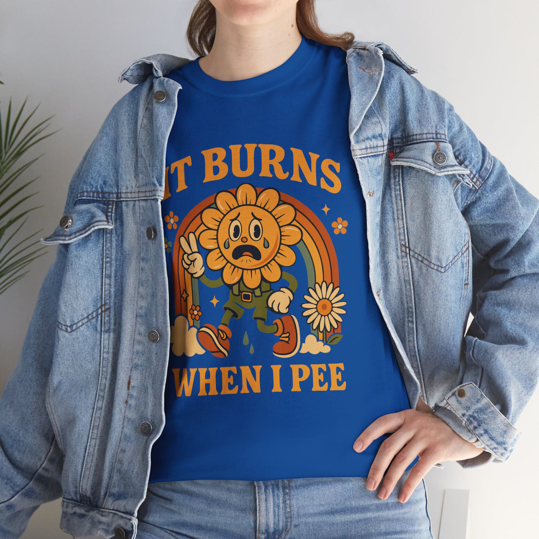 Graphic Tee — 'It Burns When I Pee' Retro Sunflower Funny Medical Joke T-Shirt