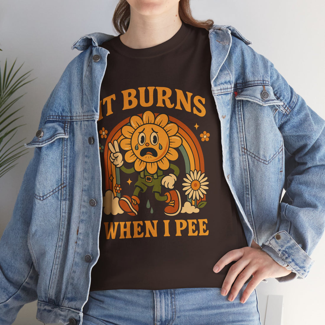 Graphic Tee — 'It Burns When I Pee' Retro Sunflower Funny Medical Joke T-Shirt